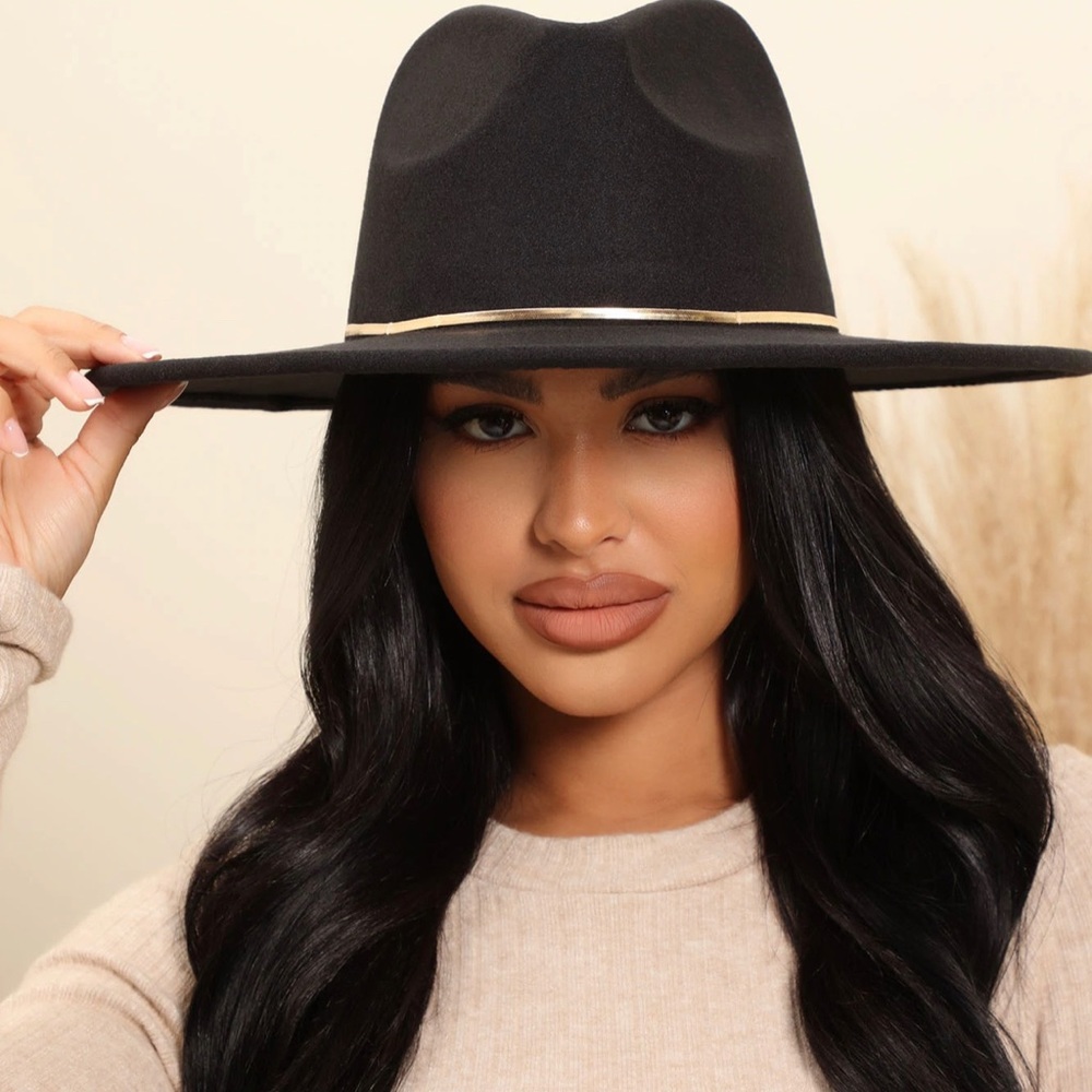 Wide Brim Black Hat with Ribbon